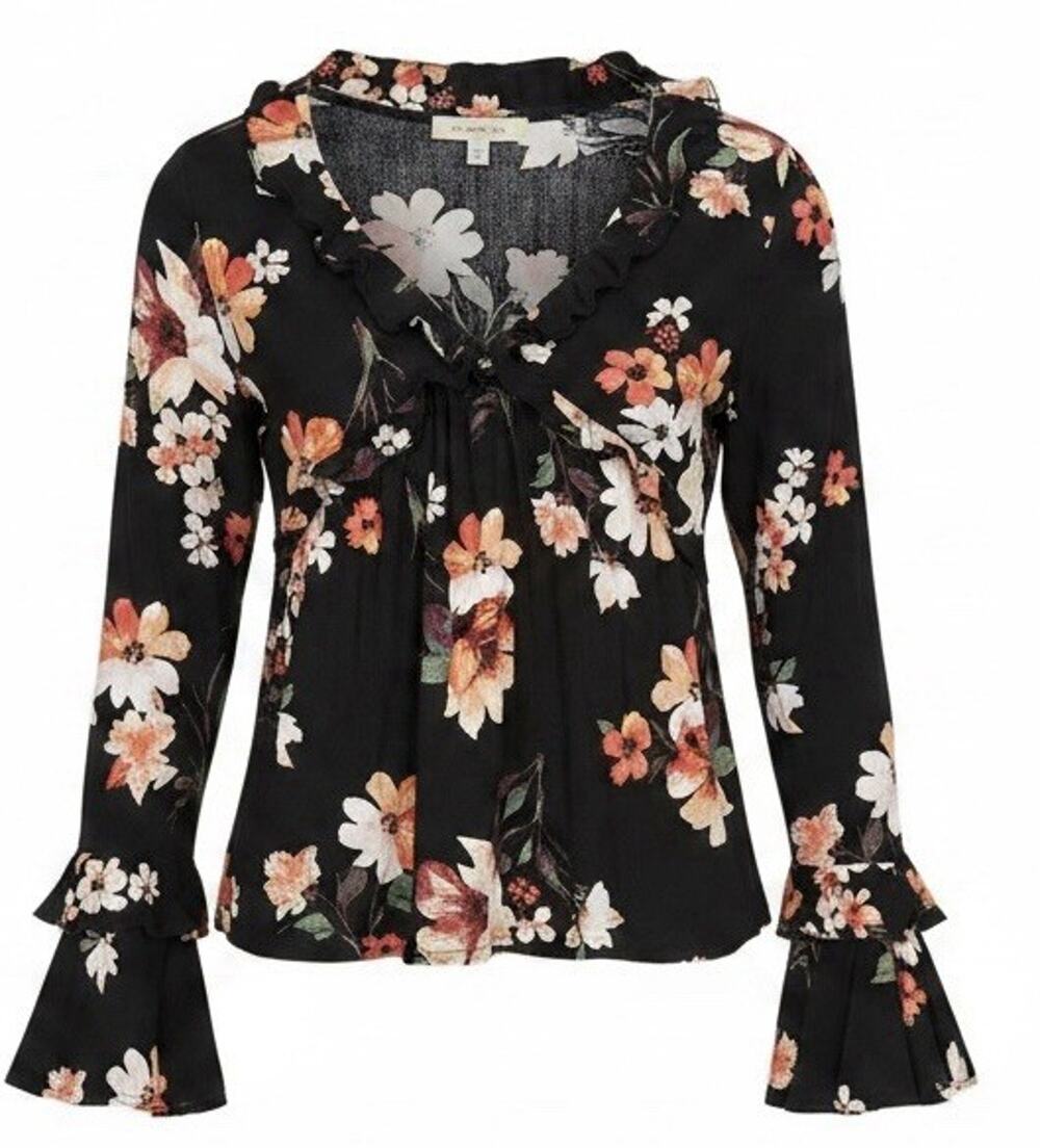 Altar'd State Floral Blouse Womens Small S NWT Black Boho Bell Sleeve Ruffle
